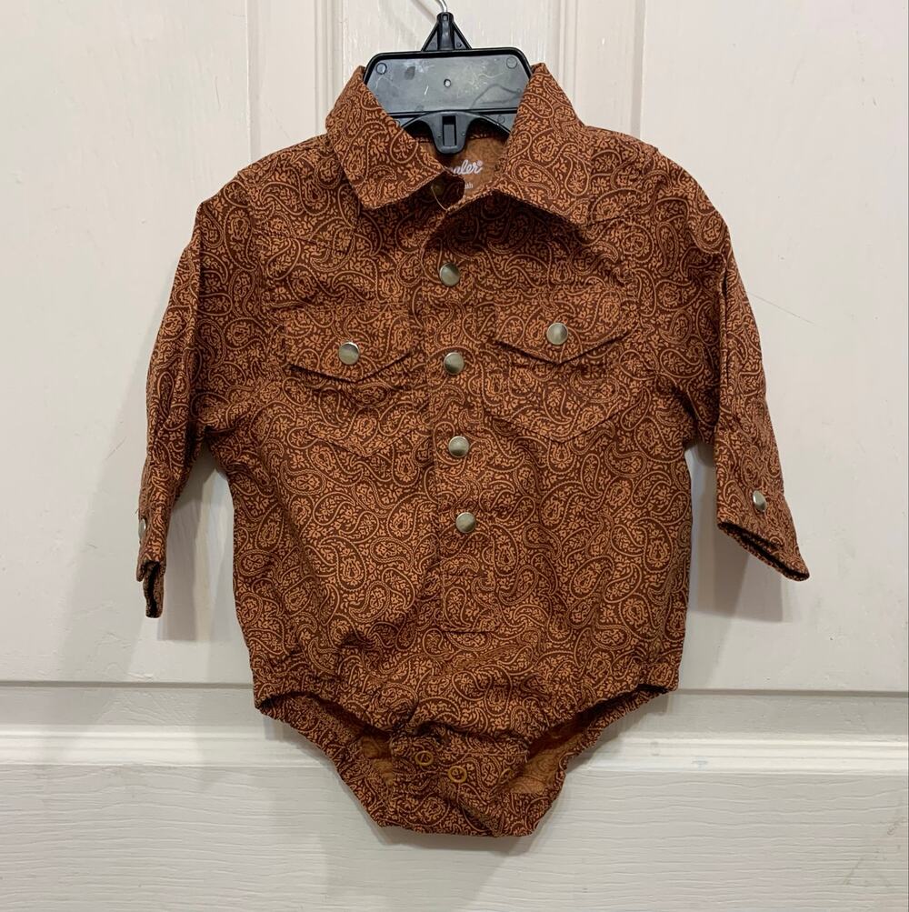 Wrangler Infant Brown Paisley Button Up One Piece 0-3 Months. 3609